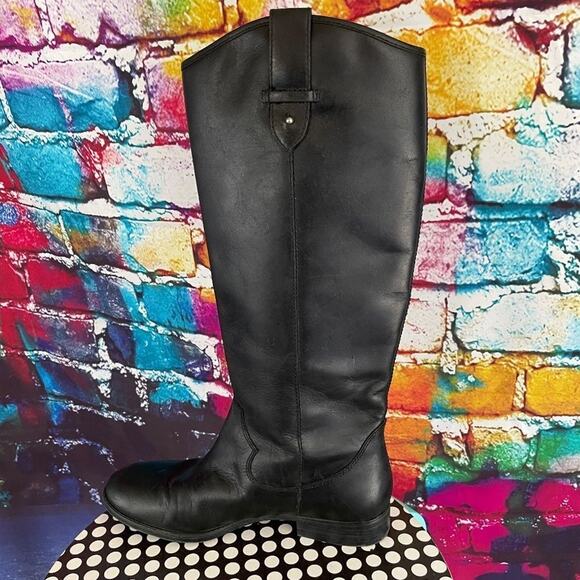 Frye & Co Tania Black Leather Pull On Tall Riding Boots Equestrain Size 6 1/2 - Picture 3 of 16